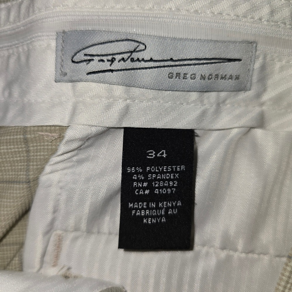 Greg Norman Golf Shorts 34 Mens Beige Plaid Flat Front Performance Stretch - Picture 7 of 7